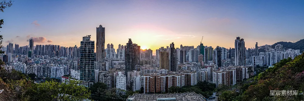 高清摄影 城市 日落 建筑 都市风光 城市天际线 日落时分的城市全景