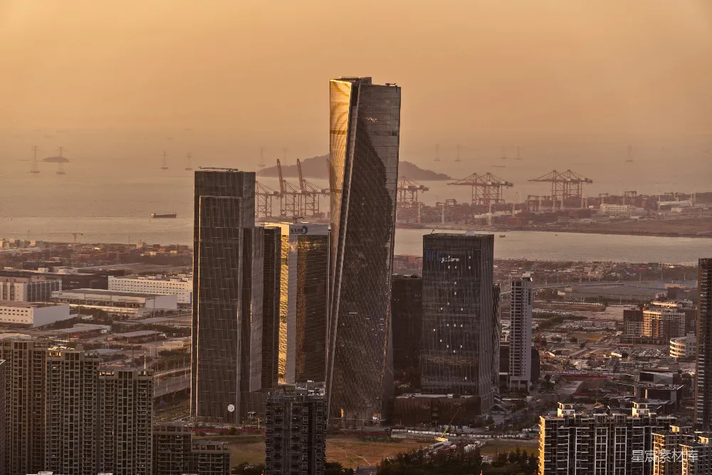 高清摄影 城市 建筑 夕阳 港口 现代化 夕阳下的城市天际线