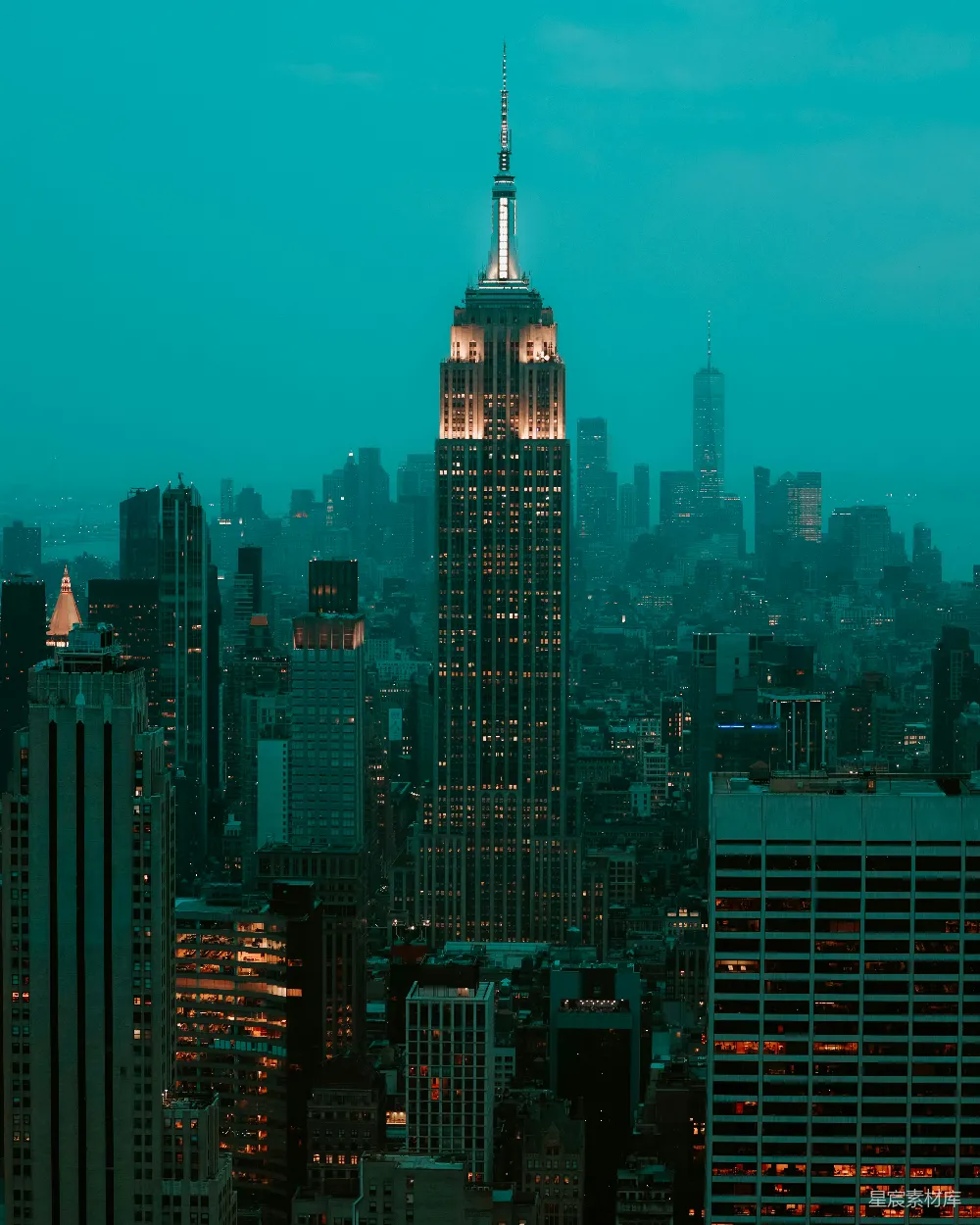 高清摄影 纽约 城市天际线 摩天大楼 夜景 现代建筑 纽约天际线：帝国大厦之夜