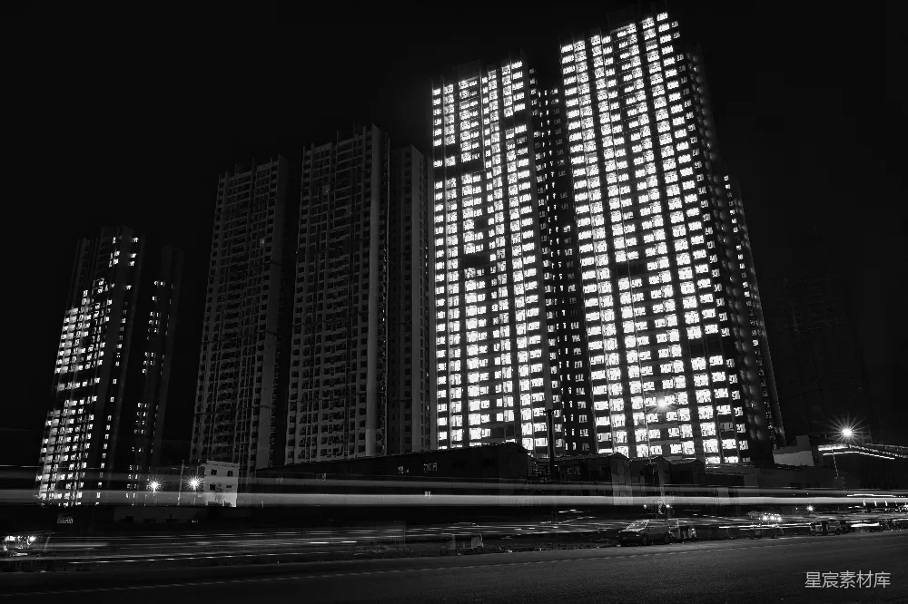 高清摄影 城市 夜景 高楼 建筑 黑白色调 城市夜景中的高楼大厦