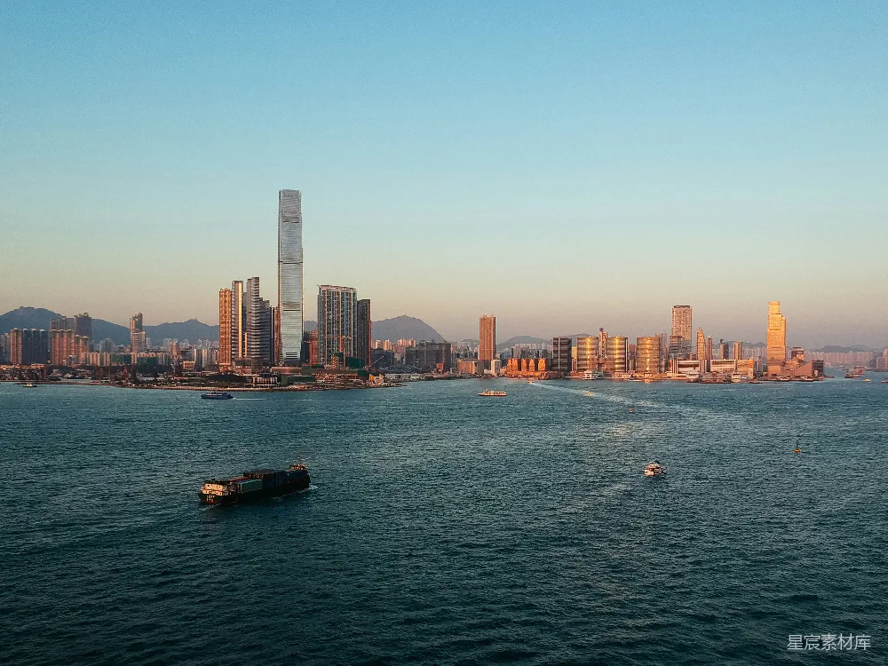 高清摄影 香港 天际线 日落 城市 海洋 香港天际线日落全景