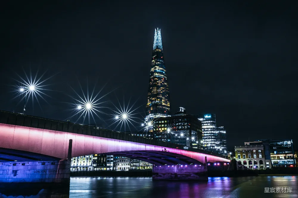 高清摄影 伦敦 夜景 现代建筑 城市风光 桥梁 夜晚伦敦桥与碎片大厦