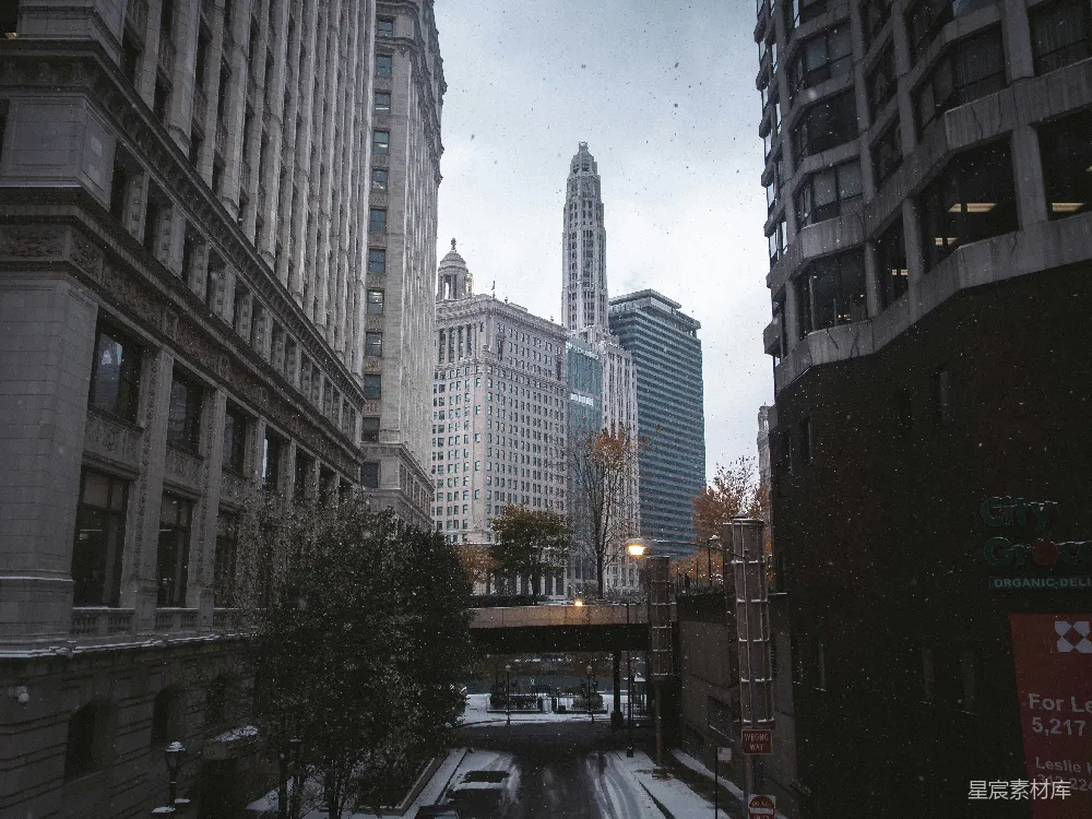 高清摄影 城市风光 雪景 芝加哥 建筑 冬季 冬日雪景中的芝加哥天际线