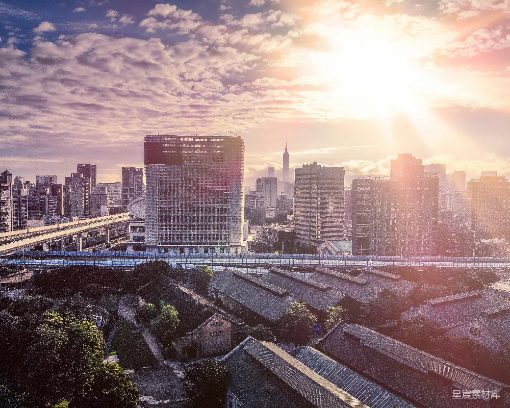 高清摄影 城市 日出 建筑 自然 城市风光 晨光下的城市全景