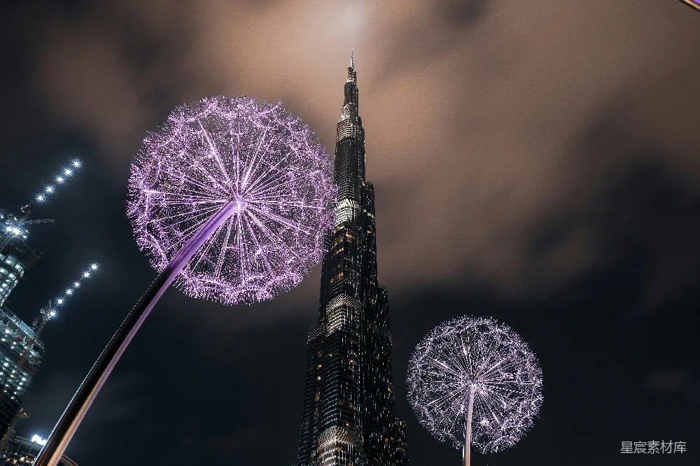 高清摄影 城市夜景 烟花 迪拜 现代建筑 节日庆典 迪拜塔夜空烟花绽放