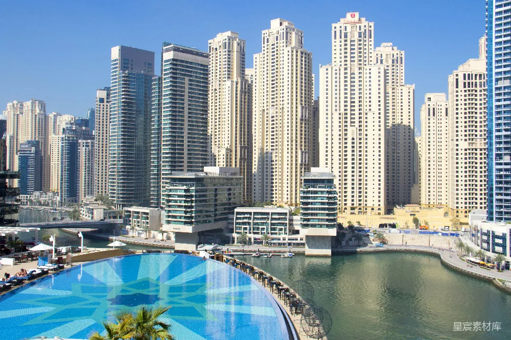 高清摄影 迪拜 城市景观 现代化建筑 水岸建筑 旅游 迪拜码头区全景