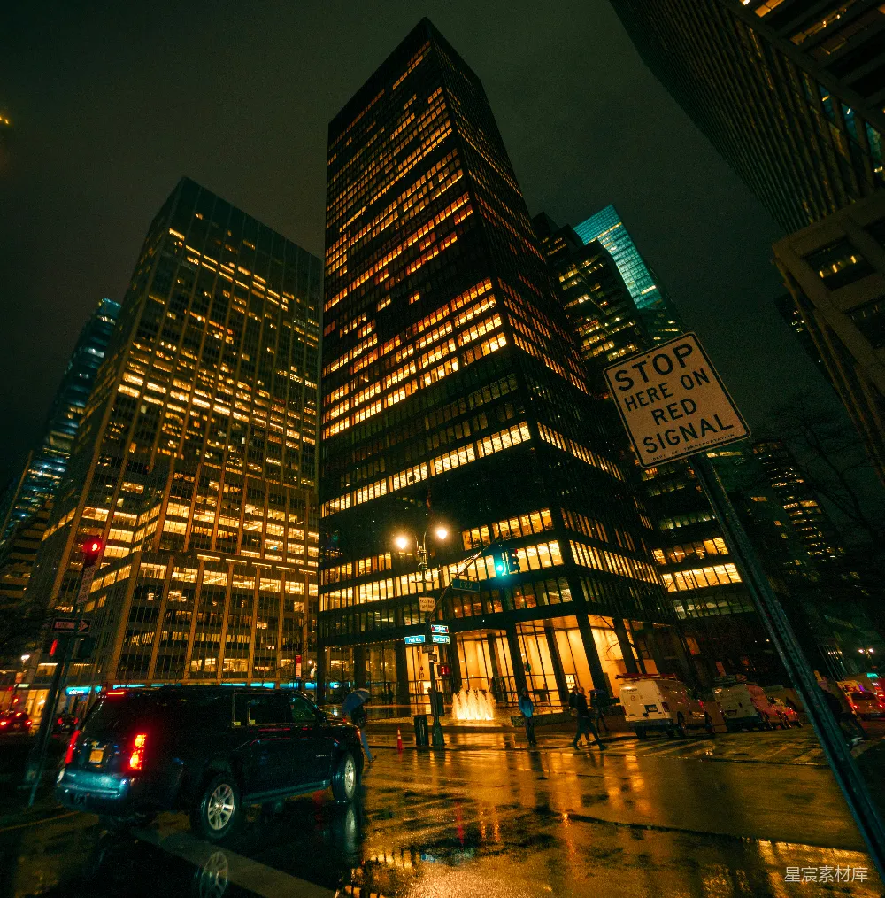 高清摄影 城市夜景 高楼大厦 街景 雨天 城市生活 夜幕下的都市灯火