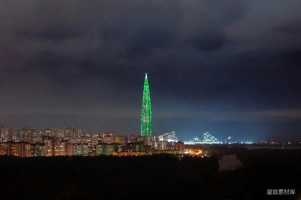 高清摄影 夜景 城市 摩天大楼 莫斯科 城市风光 夜幕下的莫斯科河畔