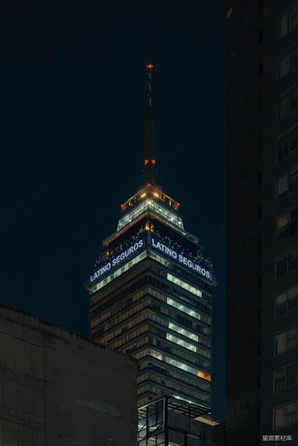 高清摄影 摩天大楼 夜间 城市景观 标志广告 建筑 拉丁美洲证券公司标志的摩天大楼夜间景象