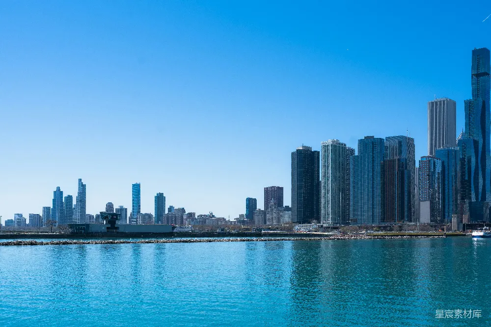 高清摄影 芝加哥 城市风光 自然与城市 旅游景点 风景如画 芝加哥天际线与湛蓝湖水