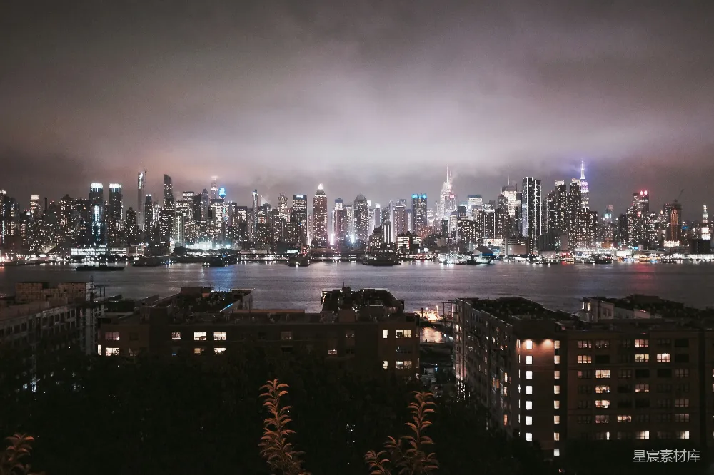 高清摄影 夜景 城市 摩天大楼 纽约 都市 夜幕下的曼哈顿天际线