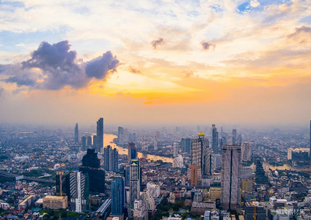 高清摄影 城市 天际线 黄昏 建筑群 天空 夕阳下的都市全景
