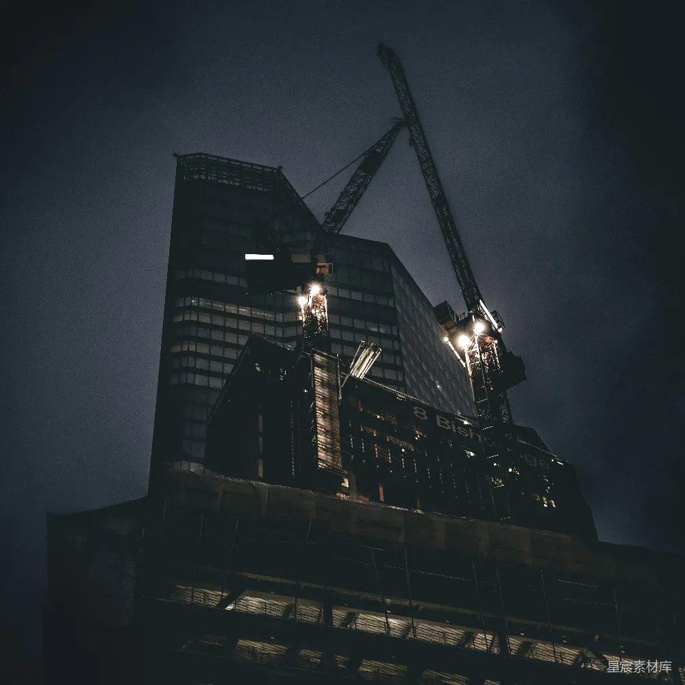 高清摄影 建筑 起重机 夜晚 城市 工业 夜色中的建设工地
