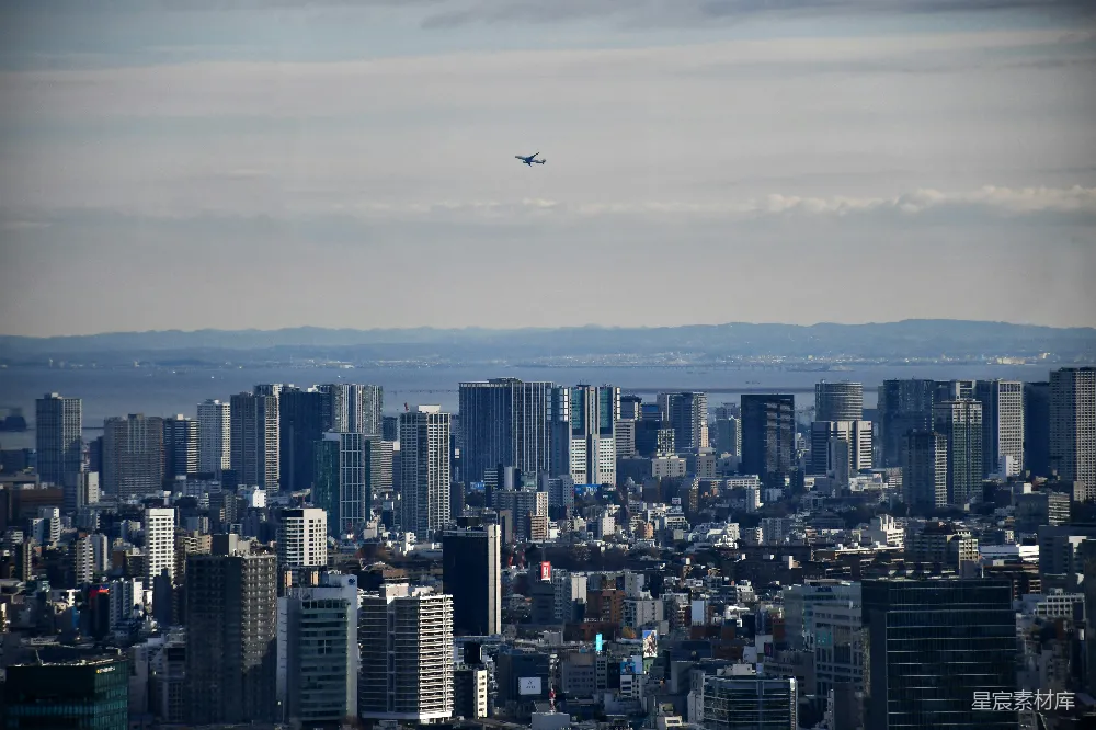 高清摄影 城市景观 建筑群 天空 城市风光 现代都市 城市天际线与飞翔的飞机