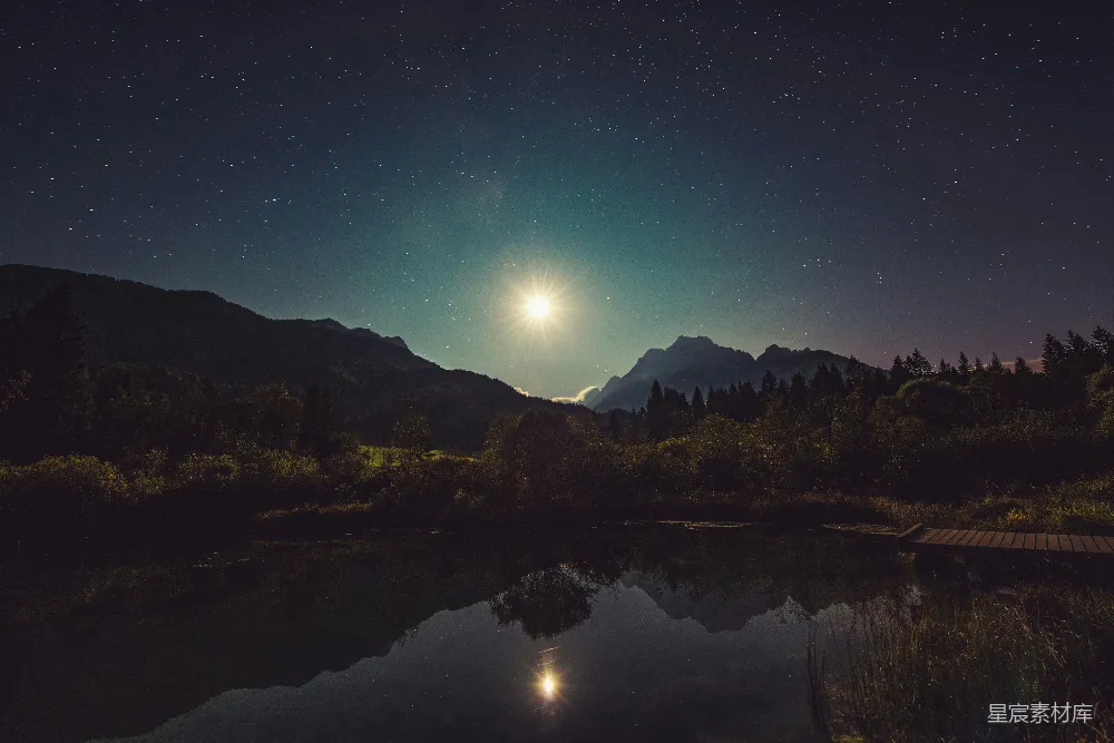 高清摄影 夜景 星空 宁静 自然 摄影 夜空下的静谧湖景