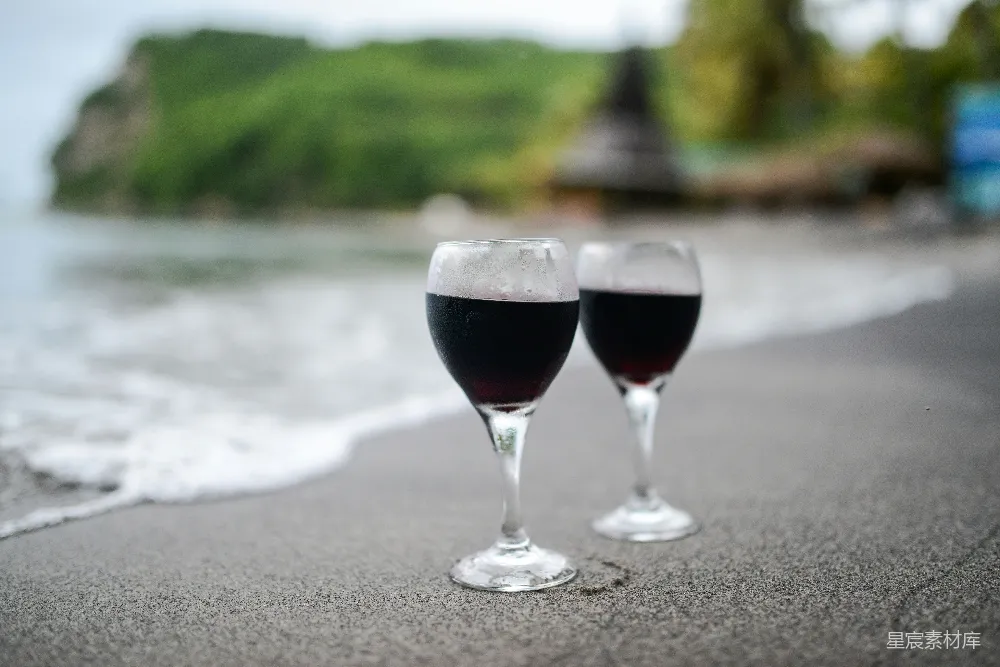 高清摄影 红酒 海滩 浪漫 自然 休闲 海边的红酒时光