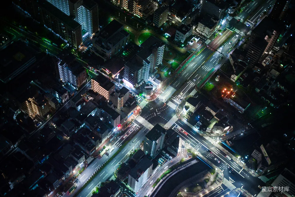 高清摄影 城市 航拍 夜景 交叉路口 都市 夜幕下的城市交叉路口