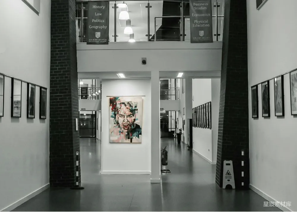 高清摄影 艺术展览 学校环境 现代设计 教育场景 艺术氛围 学校艺术展览廊道
