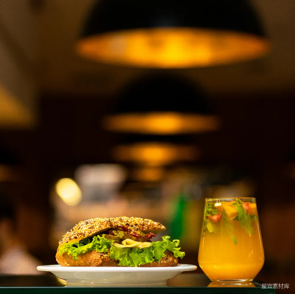 高清摄影 美食 餐厅 下午茶 色彩鲜艳 健康饮食 午间三明治与橙汁