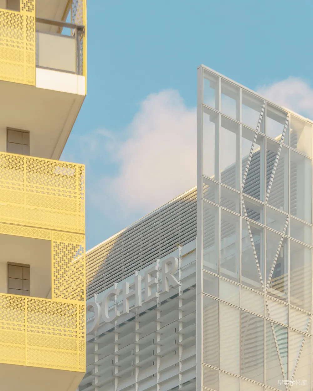高清摄影 建筑 现代风格 城市景观 几何结构 天空 建筑细节与天空的和谐