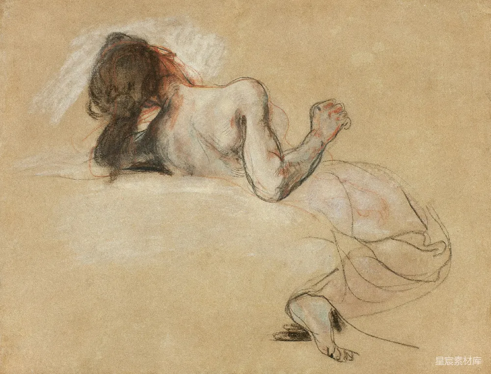 高清摄影 素描 女性 裸体 艺术 绘画 女性裸体素描：侧卧姿态