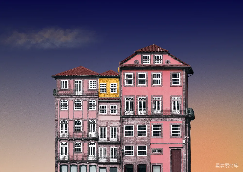 高清摄影 建筑 城市景观 色彩 复古 夕阳 多彩建筑剪影