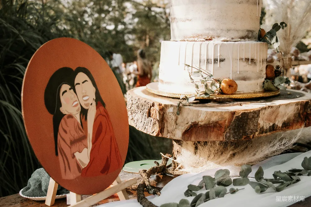 高清摄影 婚礼 自然 蛋糕 插画 户外 自然主题婚礼蛋糕与插画装饰