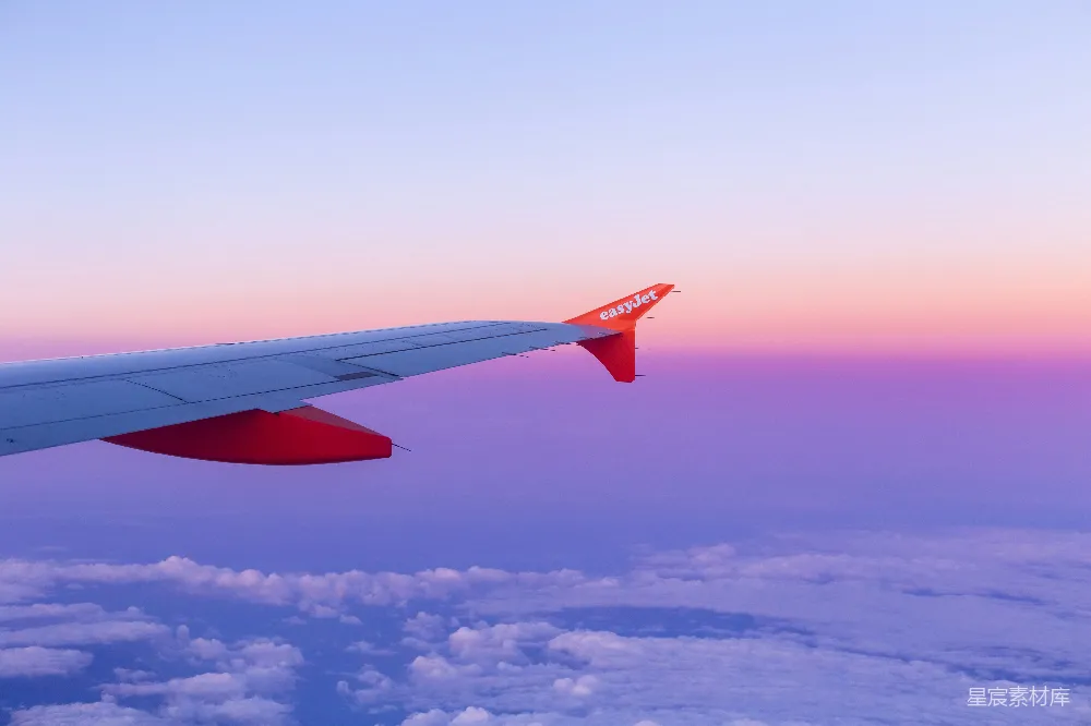 高清摄影 天空 旅行 日落 飞机 自然 飞机翼下的梦幻日落