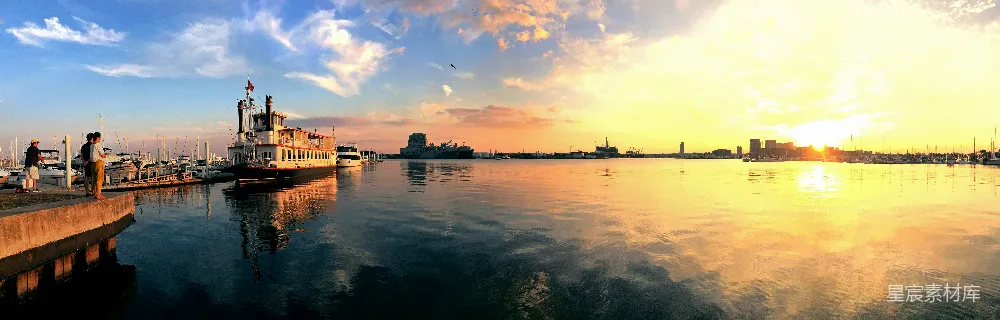 高清摄影 黄昏 码头 城市 自然风光 宁静 黄昏时分的码头全景