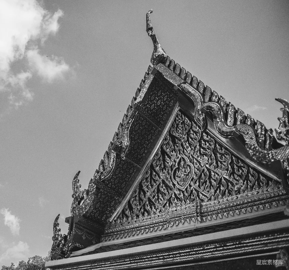 高清摄影 泰国 寺庙 建筑 黑白 传统 泰国寺庙的屋顶细节