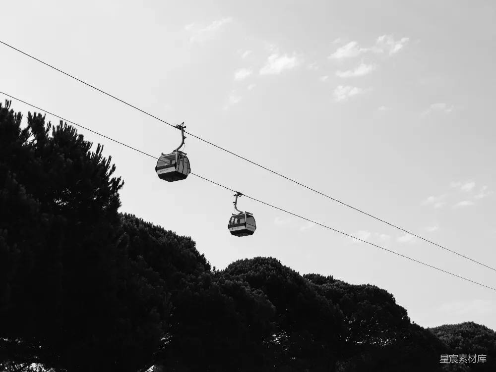 高清摄影 黑白摄影 自然景观 户外休闲 城市风景 交通 空中缆车与松树
