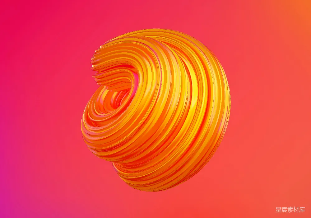 高清摄影 3D艺术 抽象几何 现代设计 动感视觉 艺术插画 动感橙色螺旋球