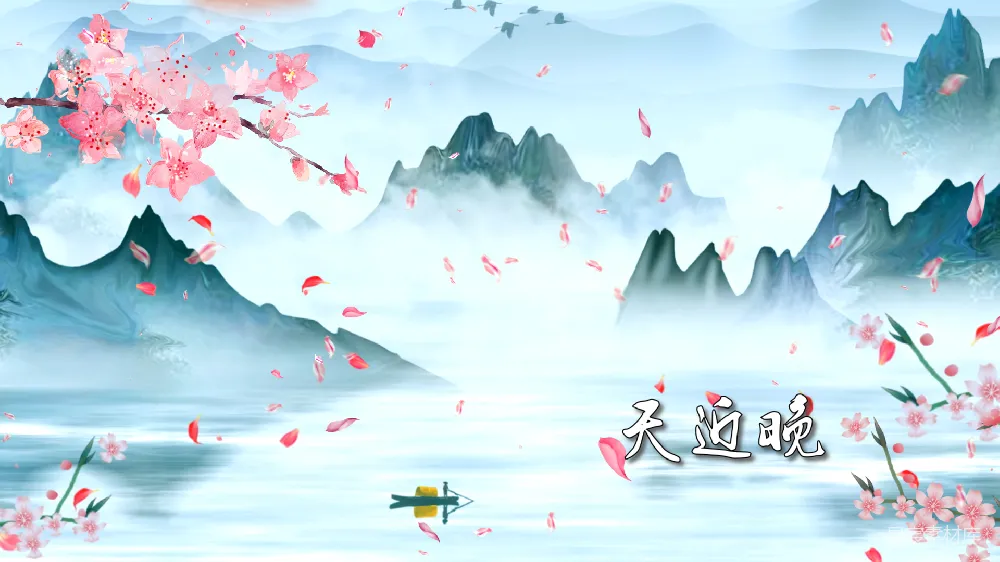 高清摄影 落花 山水 古典 诗意 风景 天边晚霞与落花的诗意场景
