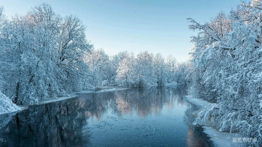 高清摄影 冬季 自然风光 河流 雪景 宁静 冬日静谧河流