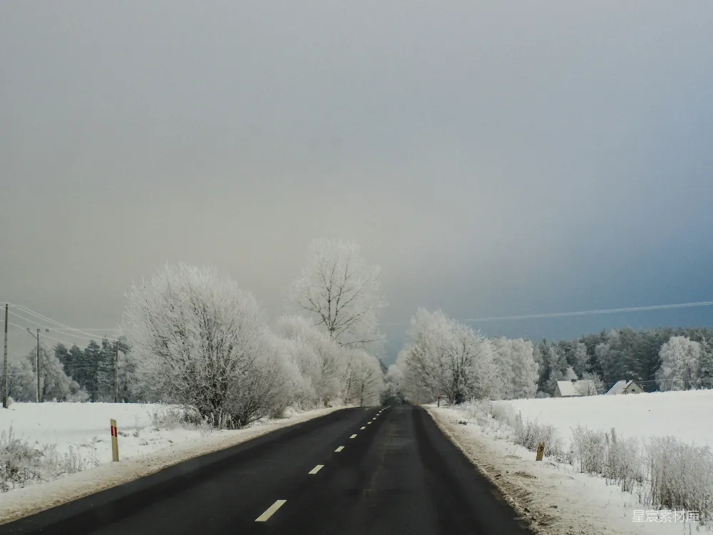 高清摄影 冬季 乡村 公路 雪景 宁静 冬日乡村公路