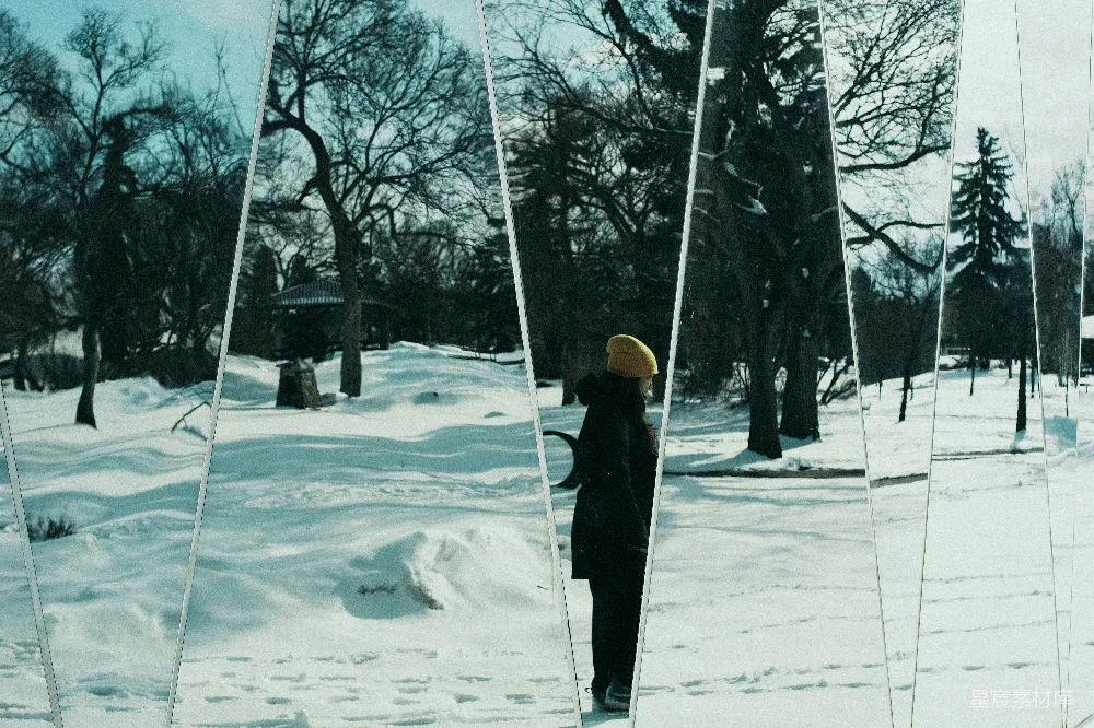 高清摄影 冬日 镜子 雪景 人像 艺术 冬日镜中人