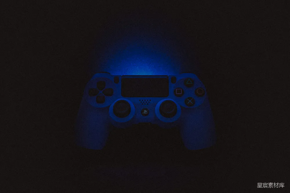 高清摄影 游戏手柄 PS4 蓝光效果 科技感 娱乐 蓝光PS游戏手柄