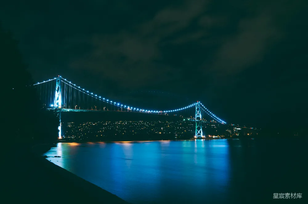 高清摄影 夜景 桥梁 城市 灯光 摄影 夜幕下的狮门大桥