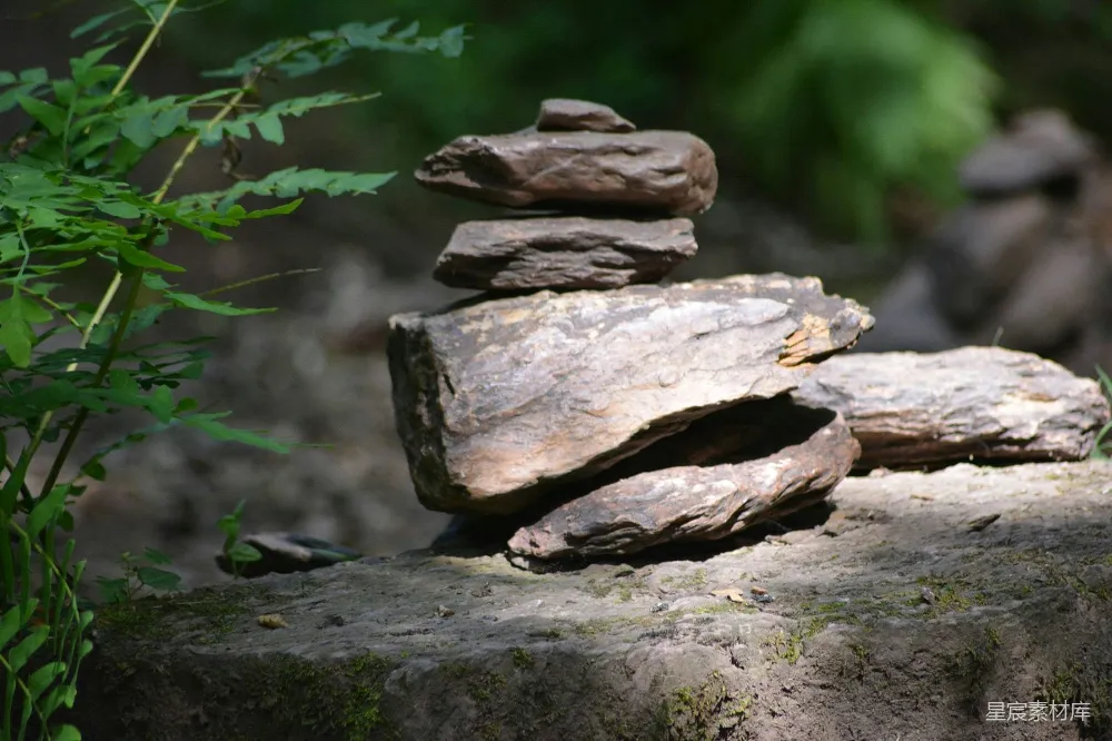 高清摄影 石头 自然 平衡 森林 静谧 自然平衡：森林中的石头堆
