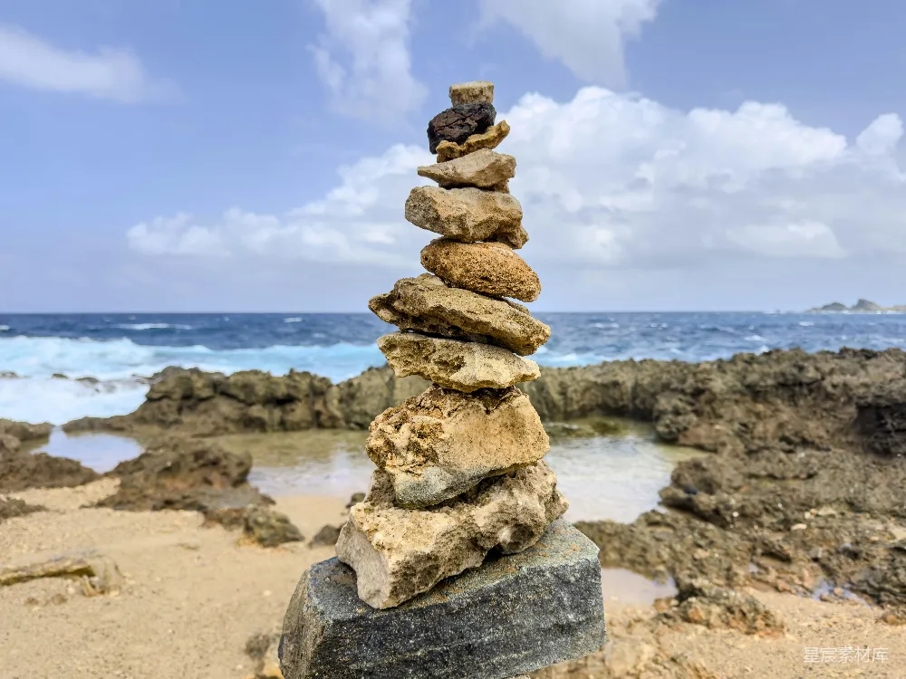 高清摄影 海滩 平衡 自然 宁静 艺术 海边的石堆