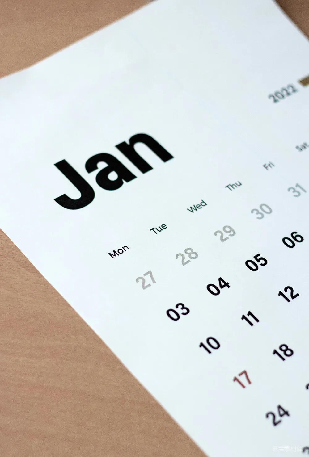 高清摄影 日历 2022年 计划 时间管理 办公 2022年1月日历
