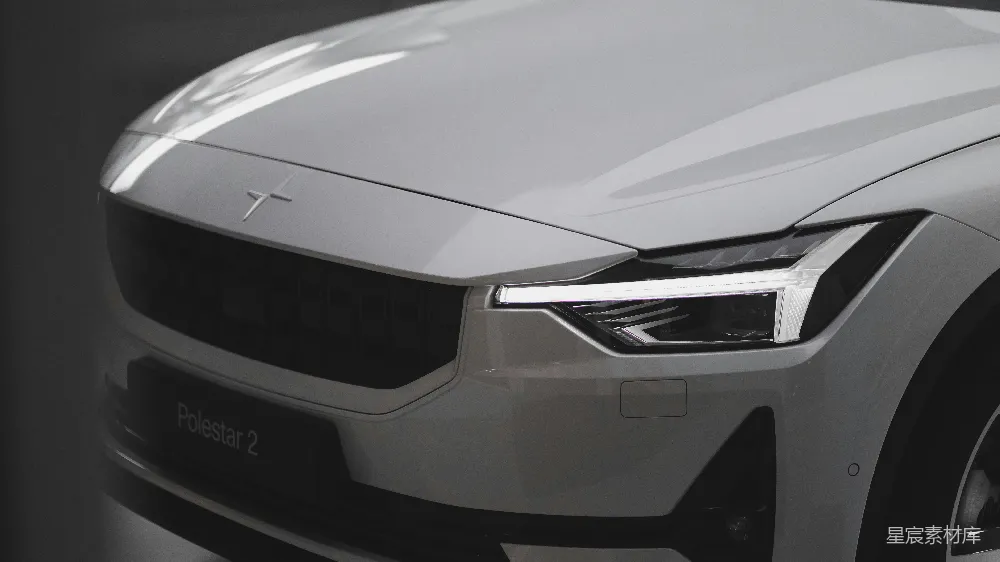 高清摄影 汽车 前灯 Polestar 现代风格 豪华 Polestar 2的前灯特写