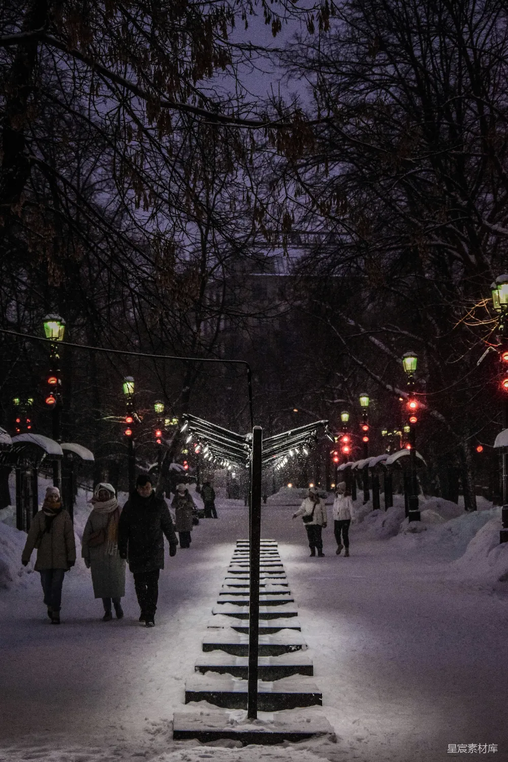 高清摄影 冬夜 公园 雪景 漫步 城市 冬夜公园漫步