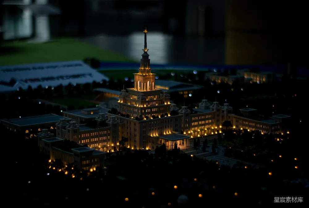 高清摄影 模型 建筑 夜景 微缩 城市 夜幕下的建筑模型