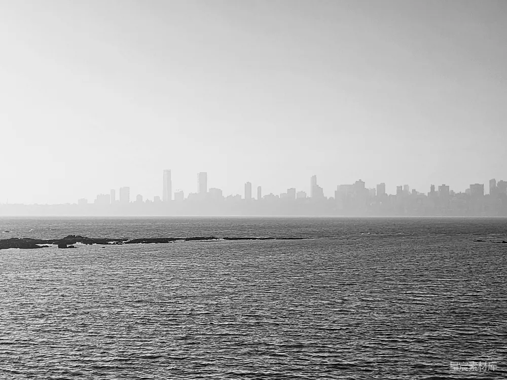 高清摄影 城市天际线 黑白摄影 海景 城市风光 雾气 雾中城市与海景