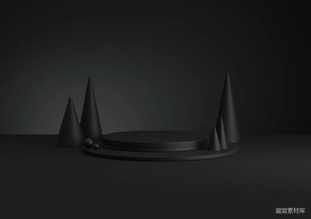 高清摄影 黑色 几何形体 现代风格 产品展示 抽象艺术 黑色几何形体与圆台