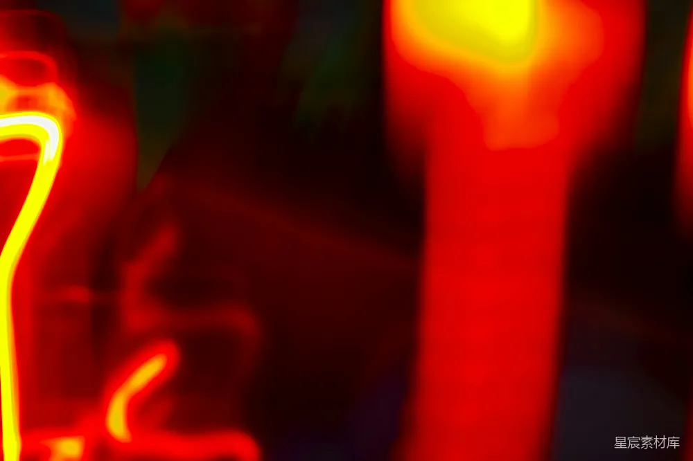 高清摄影 红色 霓虹灯 模糊 夜景 城市 红色霓虹灯的光影效果