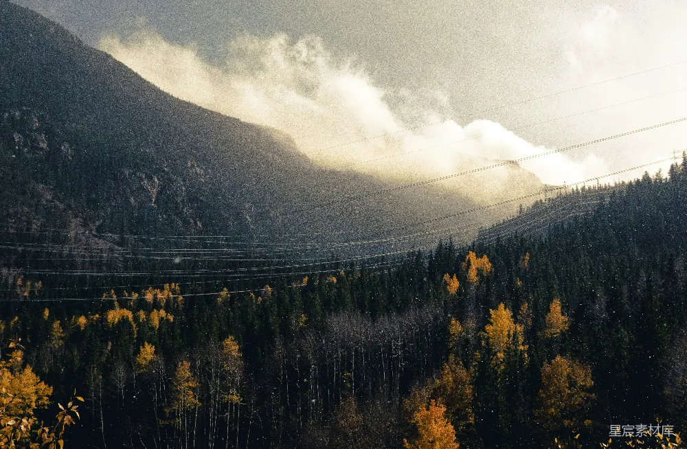高清摄影 山脉 森林 电线杆 自然风光 秋天 山林与电线的交响
