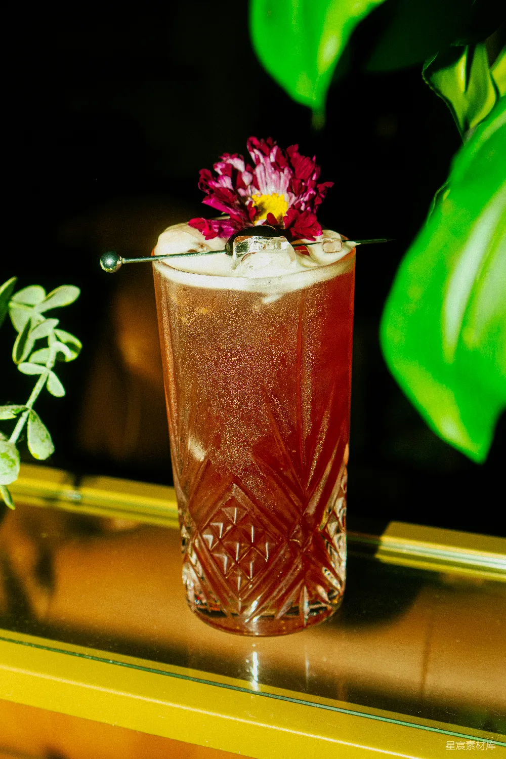 高清摄影 鸡尾酒 花卉装饰 高档饮品 酒吧场景 精致 精致花卉装饰的鸡尾酒