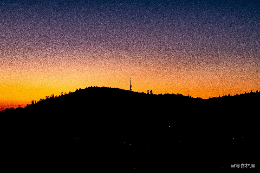 高清摄影 山景 夕阳 塔影 宁静 自然 山巅塔影夕阳图